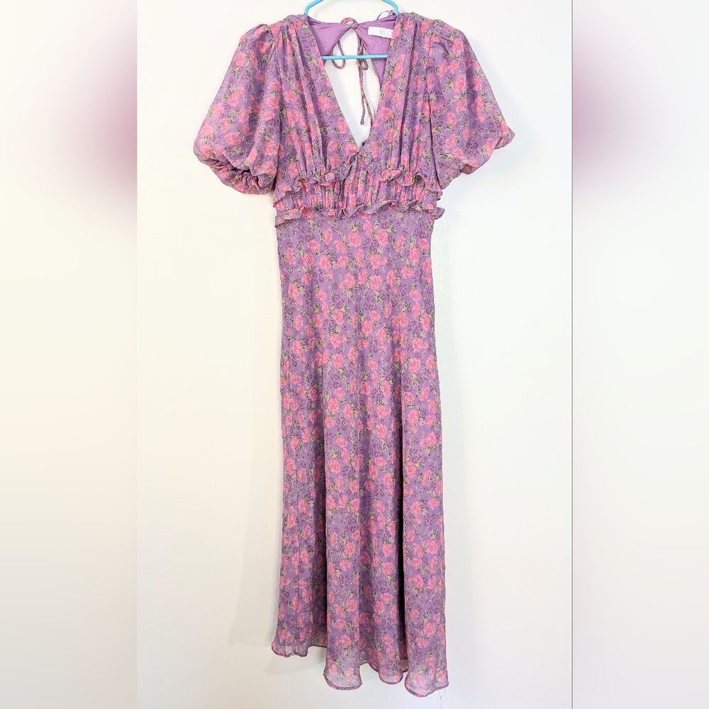 NWOT ASTR the Label Esperanza Floral Puff Sleeve Midi Dress - Picture 4 of 6